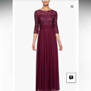 Alex Evenings Burgundy Lace Long Sleeve Dress